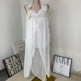 V-neck short-sleeved ruffled vintage dress
