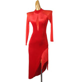 Customisable-Women's Long Sleeve Red Tassel DanceWear Dance Dress Performance Wear