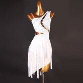 Customisable-Women's White Tassel Dance Wear Dance Dress Performance Wear