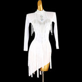 Customisable-Women's White Long Sleeve Tassel DanceWear Dance Dress Performance Wear