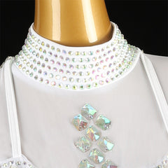 Customisable-Women's White Long Sleeve Tassel DanceWear Dance Dress Performance Wear