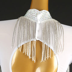 Customisable-Women's White Long Sleeve Tassel DanceWear Dance Dress Performance Wear