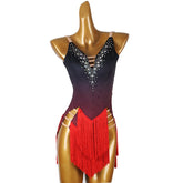 Customisable-Women's Black Tassel DanceWear Dance Dress Performance Wear