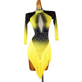 Customisable-Women's 3/4 Sleeve Yellow DanceWear Dance Dress Performance Wear