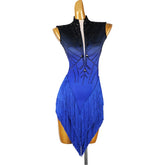 Customisable-Women's Rhinestone Royal Blue Rumba Latin Dance Dresses Performance Dresses