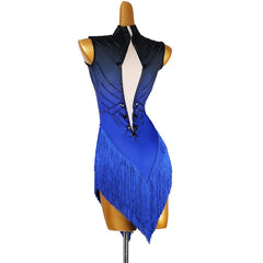 Customisable-Women's Rhinestone Royal Blue Rumba Latin Dance Dresses Performance Dresses