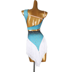 Customisable-Women's Performance Sleeveless Tassels Latin Salsa Dance Dress Competition Dress