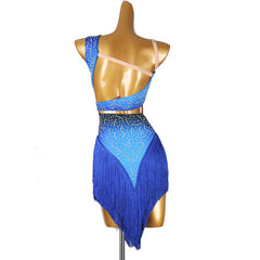 Customisable-Women's Performance Royal Blue Sleeveless Tassels Latin Salsa Dance Dress Competition Dress