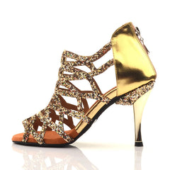 Women's Gold Leatherette 8.5cm Heels Dance Boots Salsa Dance Shoes