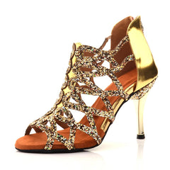 Women's Gold Leatherette 8.5cm Heels Dance Boots Salsa Dance Shoes