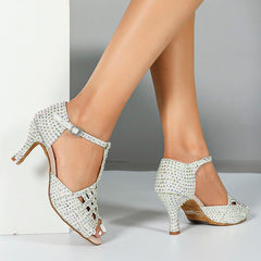 Women's Sparkling Glitter Customized Heel Salsa Latin Dance Shoes