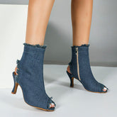 Women's Blue Denim Customized Heel Dance Boots Salsa JazDance Shoes