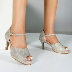 Women's Sparkling Glitter Customized Heel Salsa Latin Dance Shoes