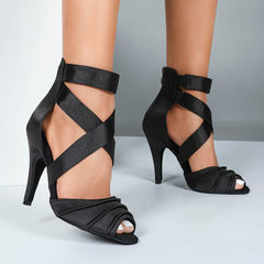 Women's Satin Customized Heel Dance Boots Salsa Dancing Shoes