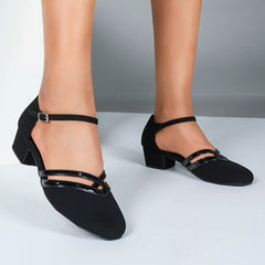 Women's Black Suede 3.5cm Heels Ballroom Swing Dance Shoes