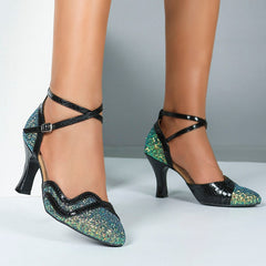 Women's Sparkling Glitter Customized Heel Closed Toe Ballroom Dance Shoes Modern Dance Shoes