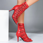 Women's Red Leatherette Customized Heel Heels Dance Boots JazSalsa Dancing Shoes
