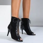 Women's Customized Heel Suede JazShoes Rubber Sole Open Toe Cut Out Bootie Dance Boots