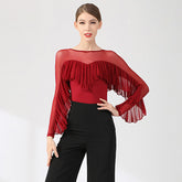 Women's Long Sleeve Ruffle Lace Latin Dance Tops Dance Bodysuit Dance Wear