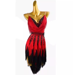 Customisable-Women's Red Tassel DanceWear Dance Dress Performance Wear