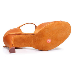 Women's Satin 5.5cm/7.5cm Heel Ankle Strap Latin Shoes Ballroom Dance Shoes
