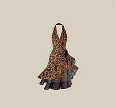 Women's Ruffled Edge Leopard Print Dance Dress Dance Wear Training Performance Dress