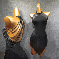 Women's Spandex Splicing Tassel Dance Dress Dance Wear Training Performance Dress