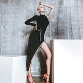 Women's Milk Silk Fabric Hollow-out Latin Dance Dress Dance Wear Training Performance Dress