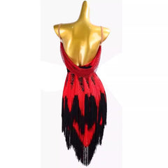 Customisable-Women's Red Tassel DanceWear Dance Dress Performance Wear