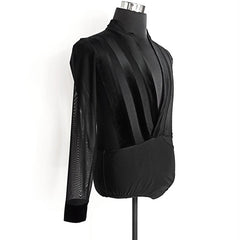 YJFY-Men's Long Sleeve V Neck Latin Dance Tops Dance Wear