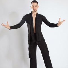 YJFY-Men's Long Sleeve V Neck Latin Dance Tops Dance Wear