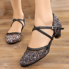 YW Women's Black Sparkling Glitter Customized Heels Ballroom Dance Shoes Modern Shoes
