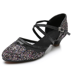 YW Women's Black Sparkling Glitter Customized Heels Ballroom Dance Shoes Modern Shoes