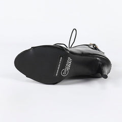 Women's Black 7cm/9cm Heel Rubber Sole Leatherette JazShoes Open Toe Dance Heels Boots