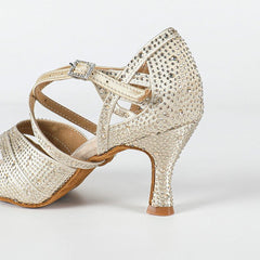 Women's Beige Customized Heel Open Toe Strappy Latin Dance Shoes