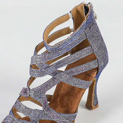 Women's Purple Gliiter Customized Heels Dance Boots JazSalsa Dancing Shoes