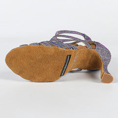 Women's Purple Gliiter Customized Heels Dance Boots JazSalsa Dancing Shoes