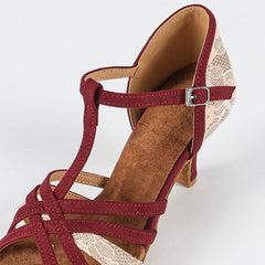 Women's Burgundy Customized Heel Latin Dance Shoes