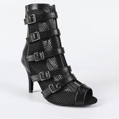Women's Black Leatherette Customized Open Toe Heels Dance Boots JazSalsa Dancing Shoes
