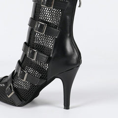 Women's Black Leatherette Customized Open Toe Heels Dance Boots JazSalsa Dancing Shoes
