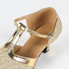 Women's Leatherette Heels T-Strap Ballroom Shoes Swing Dance Shoes