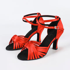 Women's Red Satin Customized Heel Ballroom Latin Dance Shoes