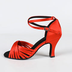 Women's Red Satin Customized Heel Ballroom Latin Dance Shoes