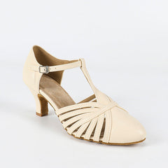 Women's PU Beige Leather Retro Customized Heel Ballroom Dance Shoes Character Dance Shoes