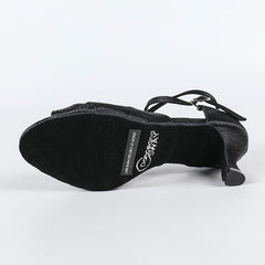 Women's Black Satin Customized Heel Latin Dance Shoes Ballroom Dance Shoes