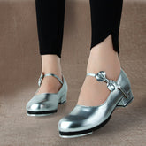Women's Silver Leatherette 3.5cm Heel Tap Shoes Dance Shoes