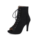 Women's PU 9cm Silm Heel Sequin Lace-up Dance Boots JazDance Shoes