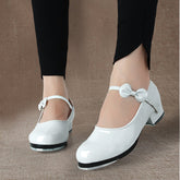 Women's White Leatherette 3.5cm Heel Tap Shoes Dance Shoes