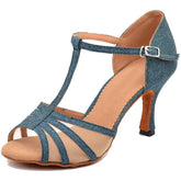 Women's Blue Customized Heel Demin Latin Shoes Ballroom Dance Shoes