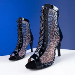 Women's Leopard 7cm/9cm Heel Leatherette Rubber Heels Dance Boots JazStreet Sole Dance Shoes
